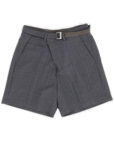 Sacai Pinstripe-pattern Belted Shorts - Grey