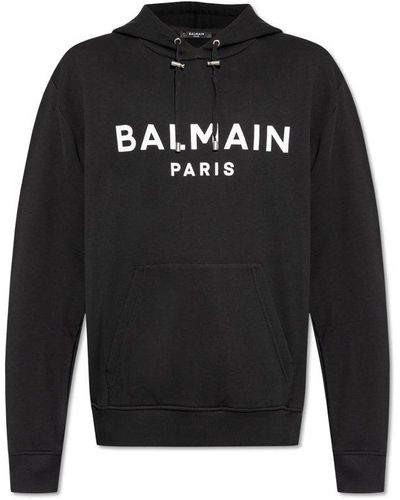 Balmain Logo Printed Drawstring Sweatshirt - Black