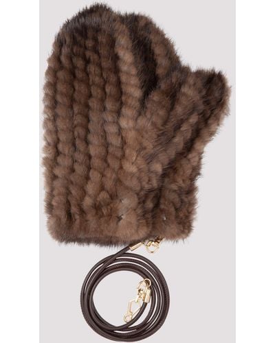 Max Mara Nevada Knitted Fur Gloves S/m - Brown