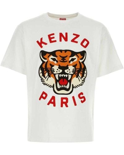 KENZO Lucky Tiger Embroidered Genderless Oversized T-shirt - White