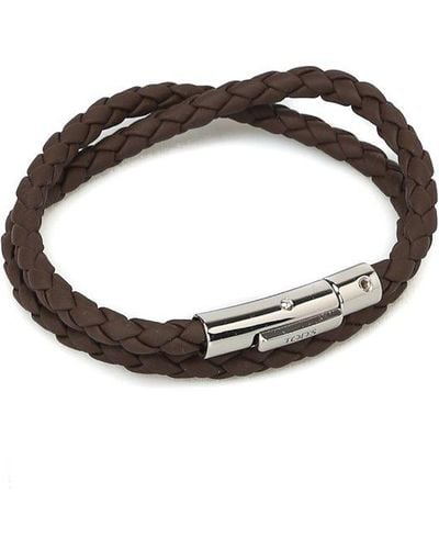 Tod's Brown Woven Leather Double Wrap Bracelet