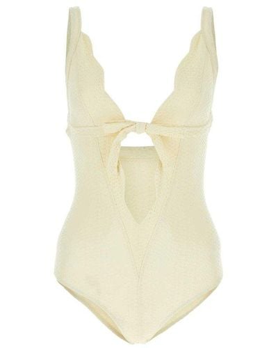 Lisa Marie Fernandez Scallop Bow-detailed V-neck Swimsuit - White