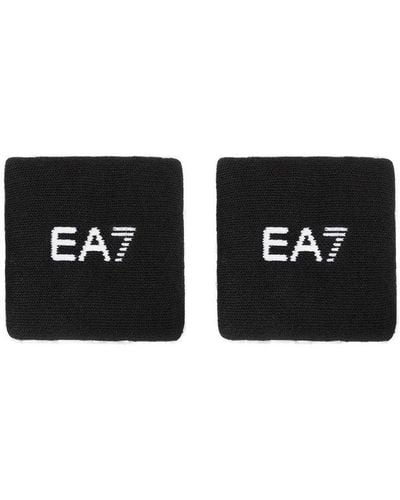 EA7 Logo Embroidered Wristbands - Black