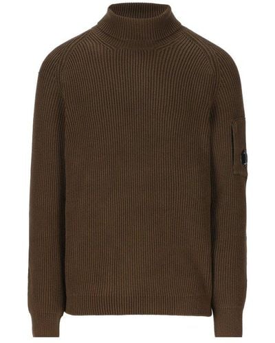 C.P. Company Lens-detailed Roll-neck Knitted Sweater - Brown
