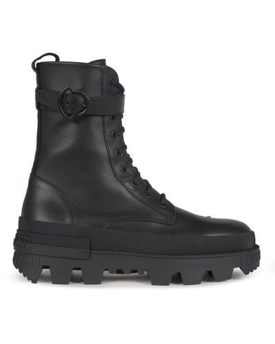 Moncler Logo Detailed Lace-up Ankle Boots - Black