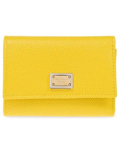 Dolce & Gabbana Leather Wallet With Logo - Yellow