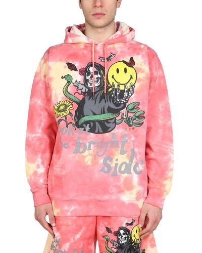 Market Smiley Look At The Bright Side Tie-dyed Hoodie - Pink