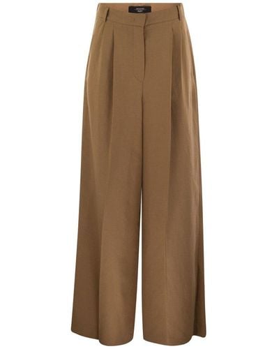 Weekend by Maxmara Diletta Viscose And Linen Flared Trousers - Natural