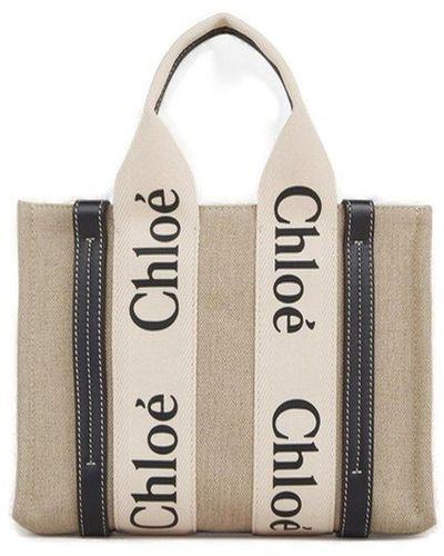 Chloé Woody Logo Tape Small Tote Bag - White