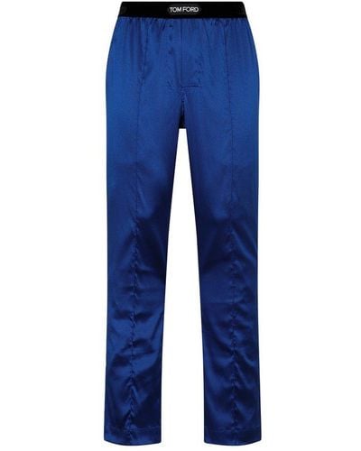 Tom Ford Logo Waist Satin Pyjama Trousers - Blue