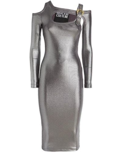 Versace Cut-out Detailed Ribbed Midi Dress - Gray