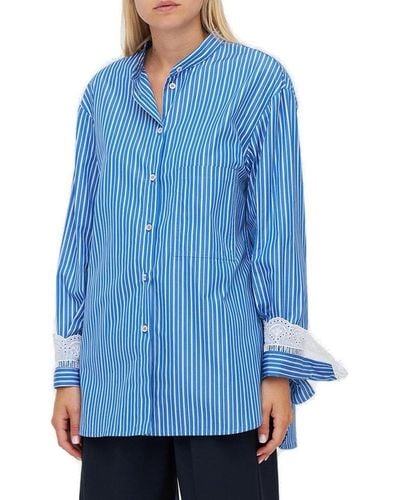 Erika Cavallini Semi Couture Striped Long-sleeved Shirt - Blue