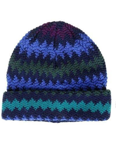 Missoni Zig-zag Patterned Knitted Beanie - Blue