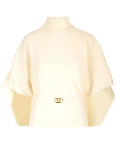 Valentino Vlogo Belted Knitted Sweater - Natural