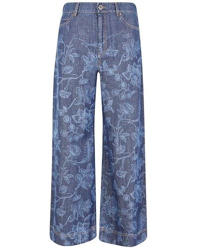 Weekend by Maxmara Foral Patterned Wide Leg Jeans - Blue