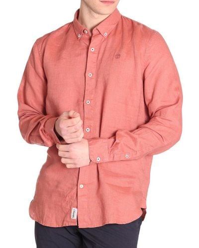 Timberland Logo Embroidered Buttoned Shirt - Pink