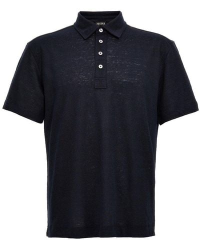 Zegna Short Sleeved Straight-hem Polo Shirt - Black