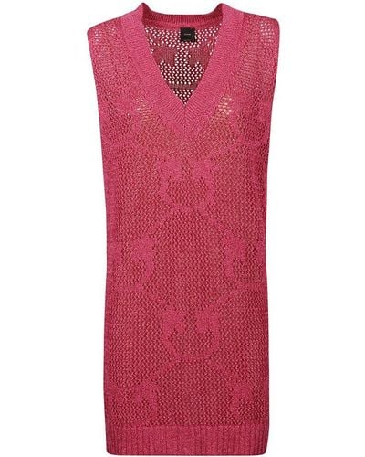 Pinko Mesh-stitch Knit Mini Dress - Red