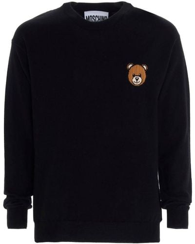 Moschino Teddy Bear Patch Crewneck Knitted Sweater - Blue