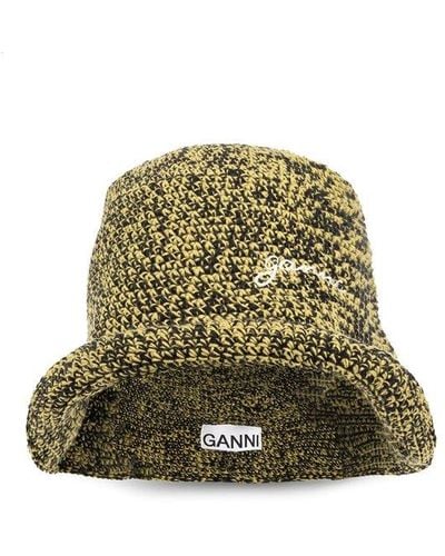 Ganni Bucket Hat With Logo, - Green