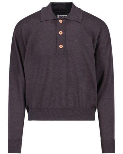 Magliano Long-sleeved Knitted Polo Shirt - Blue