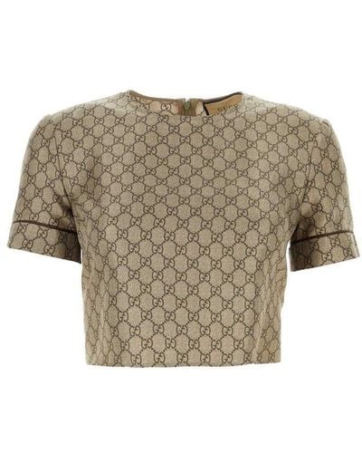 Gucci Silk Top With Monogram, - Brown