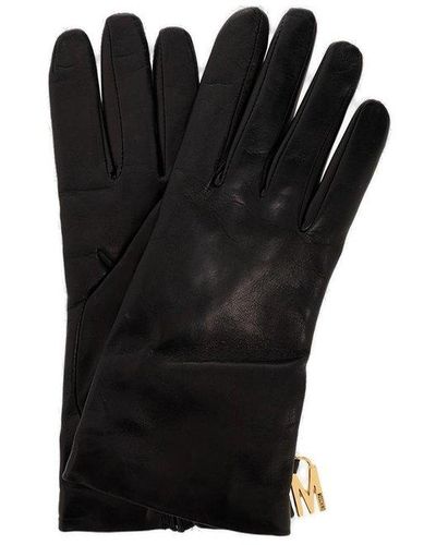Moschino M Logo Plaque Leather Gloves - Black