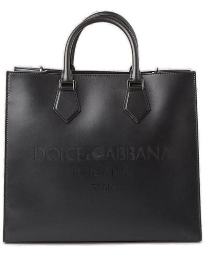 Dolce & Gabbana Calfskin Edge Shopper With Logo - Black