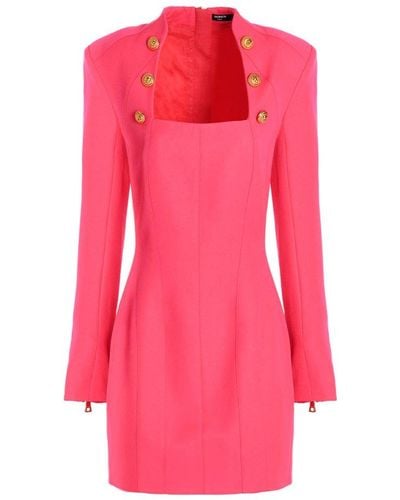 Balmain Embellished Wool Minidress - Pink