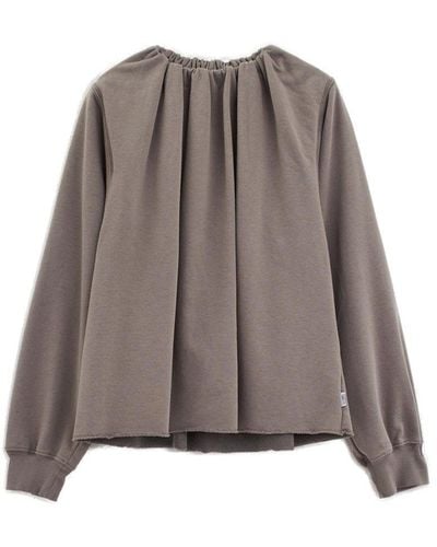 MM6 by Maison Martin Margiela Ruched Crewneck Long-sleeved Blouse - Brown