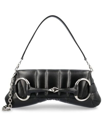 Gucci Horsebit Chained Medium Shoulder Bag - Black