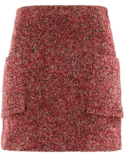 REMAIN Birger Christensen A-line Tweed Buttoned Mini Skirt - Red