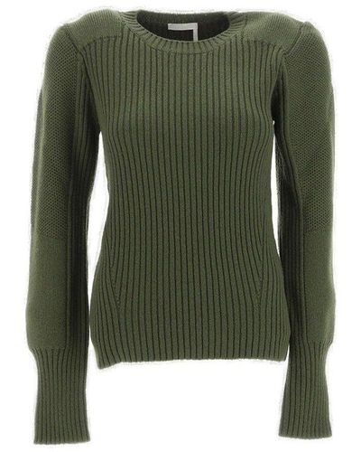 Chloé Chunky Knit Crewneck Sweater - Green