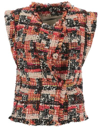 Isabel Marant Djiroy Frayed Edge Tweed Gilet - Red