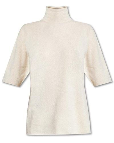 Jil Sander Roll-neck Short Sleeved Knit Top - White