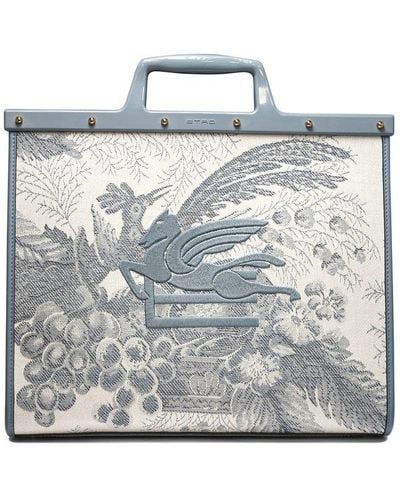 Etro Large Love Trotter Pegaso Embroidered Tote Bag - Grey
