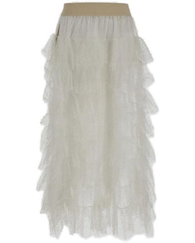 Uma Wang Gram Lace Flounce Detailed Midi Tulle Skirt - Grey