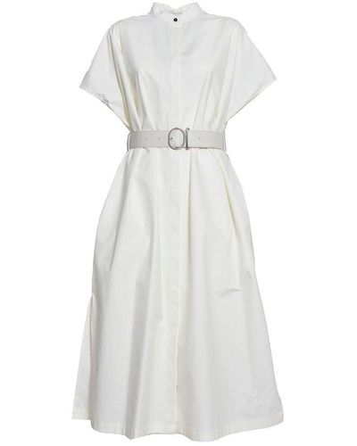 Jil Sander Short-sleeved Belted Shirt Dress - White