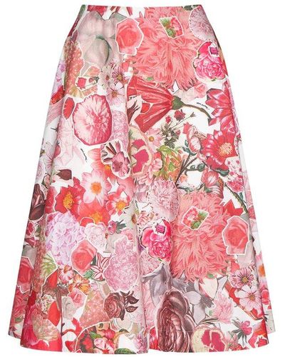 Marni Allover Floral Printed Midi Skirt - Red