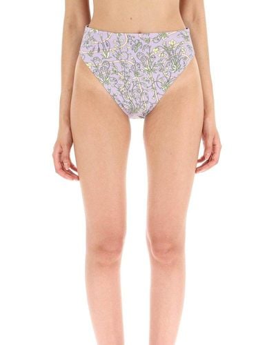 Tory Burch Floral Printed High Waisted Bikini Bottom - Purple