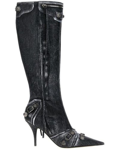 Balenciaga Pointed-toe Denim Boots - Black