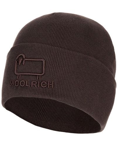 Woolrich Logo Embroidered Knitted Beanie - Brown
