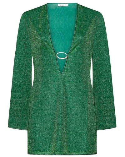 Oséree Long V-neck Cut Long Sleeve Mini Dress - Green