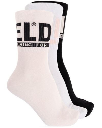 DIESEL Branded Socks Three-pack, - Black