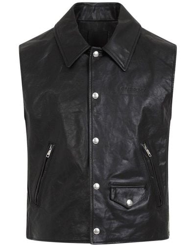 Givenchy Logo Debossed Leather Waistcoat - Black