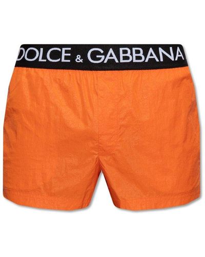 Dolce & Gabbana Logo Printed Band Swim Shorts - Orange
