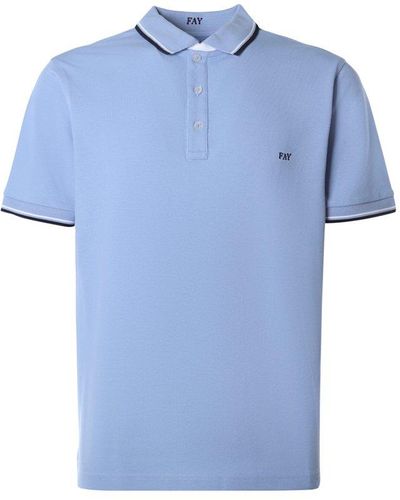 Fay Logo Embroidered Short-sleeved Polo Shirt - Blue