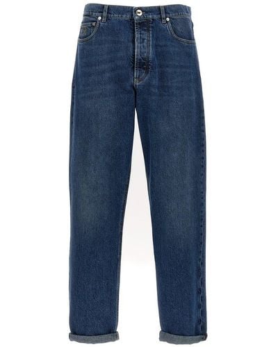 Brunello Cucinelli Logo-patch Mid-rise Slim -cut Jeans - Blue