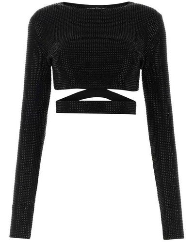 ANDREA ADAMO Cut Out Detailed Embellished Cropped Top - Black