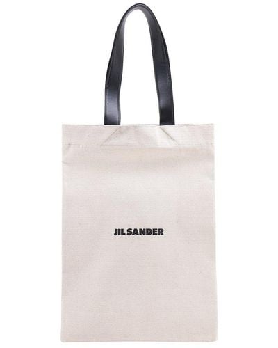 Jil Sander Logo Printed Top Handle Bag - Natural